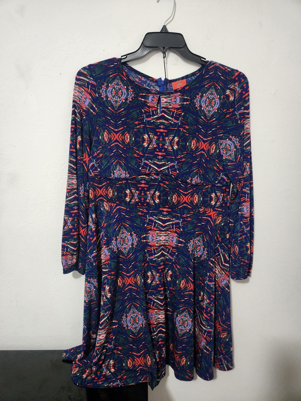 Tracy Negoshian Long-Sleeve Navy Multi-Pattern Fit & Flare Dress
